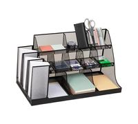 Mind Reader CMG2MESH-BLK 14-Compartment Coffee Cup and Condiment Countertop Organizer, Metal Mesh, 23.75" L x 11.5" W x 12.5" H, Black