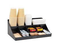 Mind Reader COMORG-BLK Station, 11-Compartment, 2-Tier Coffee Cup and Condiment Countertop Organizer, 17.875" L x 9.5" W x 6.625" H, Plastic, Black