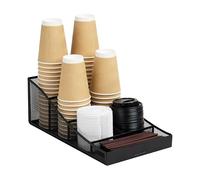 Mind Reader COMP7MESH-BLK 7-Compartment Coffee Cup and Condiment Countertop Organizer, Metal Mesh, 8.5" L x 14.5" W x 5.25" H, Black