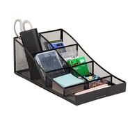 Mind Reader COMP7MESH-BLK, Office Breakroom Supply Caddy 7-Compartment Coffee Cup and Condiment Countertop Organizer, Metal Mesh, 8.5" L x 14.5" W x 5.25" H, Black