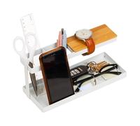 Mind Reader Desktop Organizer, Steel and Wood Desktop Dock, Catchall Tray for Phone, Wallet, Watch, Keys, White