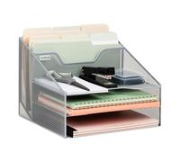 Mind Reader Desktop Organizer, Vertical File Holder, Paper Trays, Office, Metal Mesh, 12.5" L x 11.5" W x 9.5" H, Silver