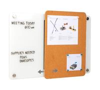 Mind Reader Glass Dry Erase Board with Sliding Corkboard, Wall Mounted Combination Whiteboard and Bulletin Board, 28" x 19.5"