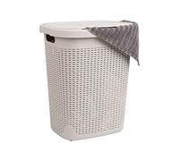 Mind Reader Lid, Wicker Design, Plastic, 17.65" L x 13.75" W x 21" H, Ivory 50 Liter Hamper, Single