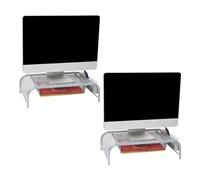Mind Reader Monitor Stand, Set of 2, Ventilated Laptop Riser, Paper Tray, Office, Metal Mesh, 20" L x 11.5" W x 5.5" H, SIlver
