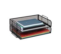Mind Reader Network Collection, 2-Piece Stackable Paper Tray, Letter Size, File and Document Holder, Desktop Organizer, Metal Mesh, 14"L x 9.75"W x 6"H, Black