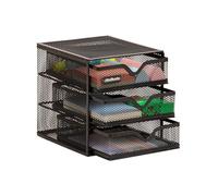 Mind Reader Network Collection, 3-Drawer Accessory Storage, Desk Supplies, Memo Holder, Paper/Binder Clip Basket, Desktop Organizer, Metal Mesh, 6.25" L x 6.5" W x 6.5" H, Black