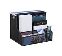 Mind Reader Network Collection, 4-Compartment Desktop Organizer, Vertical File Storage, Letter Size, Document Holder, 3 Accessory Storage Compartments, Metal Mesh, 12.15" L x 9.5" W x 9.5" H, Black