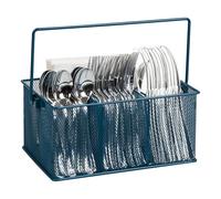 Mind Reader Network Collection, 4-Compartment Utensil or Supply Caddy with Handle, Countertop or Desktop Organizer, Metal Mesh, 10" L x 7" W x 4.75" H, Turquoise