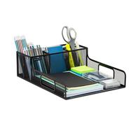 Mind Reader Network Collection, Utensil, Napkin and Plate Serving Tray, Breakroom, Countertop Organizer, Metal Mesh, Black