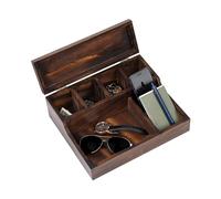 Mind Reader Nightstand Valet Tray, Phone Watch Holder, Bedroom Desk Organizer, Cosmetic Accessory Storage, Jewelry Box with 7 Compartments, Burnt Wood, Brown,12" x 10" x 4.5"