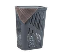 Mind Reader Perforated Plastic Hamper with Lid, 60 Liter/16 Gallon, Lightweight Hamper, Gray Laundry Hamper