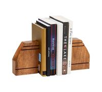 Mind Reader Rustic Wood Block Bookends, Natural Decorative Holders for Books and Magazines, Non-Slip Desk or Shelf Organizer, Set of 2, Brown