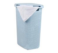 Mind Reader Slim Laundry Hamper with Lid, 60L Clothes Basket, Wicker Design, Plastic, 17.65"L x 13.75"W x 24.15"H, Baby Blue
