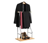 Mind Reader Valet Stand, Clothes Rack, Clothing Organizer, Jacket Hanger, Metal, Wood, 19.75" L x 11.75" W x 43" H, Silver