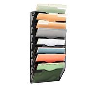 Mind Reader Wall File Organizer, 8 Pocket Hanging Document Rack, Office Wall Mount, Metal Mesh, Black