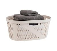 Mind Reader Wicker Design, Plastic, 23" L x 14.5" W x 10.5" H, Ivory 40 Liter Clothes Basket