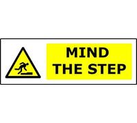 Mind The Step | High Visibility Safety Warning Sign | Self-Adhesive Vinyl Sign for Workplace Factory Warehouse Construction Site Stairwells Corridors Walkways Indoor Outdoor Wall Door