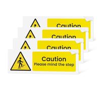 Mind the Step Sign | 4 Pack | 15 x 5cm | Self Adhesive Safety Stickers | Gloss Finish