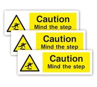 Mind The Step Sticker Sign | Pack of 3 Self-Adhesive Hazard Safety Stickers 50mm x 150mm | Warning Step Trip Hazard Signage for Workplace Stairs Floors