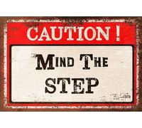 Mind the Step Warning Nostalgic Art Sign Vintage Tin Signs Home Kitchen Decorations Wall Decor Metal Poster for Room 8x12inch
