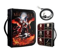 MINDANCHOR Bible Cover Case for Boys Men, Saint Michael Archangel Leather Bible Case with Shoulder Strap, Ephesians 6 Christian Gifts for Men, XL