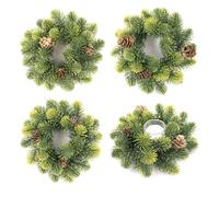 MINDELF 4 Pack Small Christmas Wreath, Mini Wreaths with Pine Needles and Pine Cones, Artificial Ring Wreaths Hanging Decoration Garlands for Home Table Kitchen Window Chair Wall Front Door