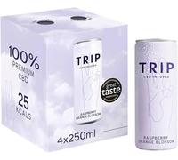 Mindful CBD Drink 250ml x 4 - Fruit Flavored Refreshing Beverage for Travel, Home & Outdoor Activities (Trip CBD Infused Raspberry Orange Blossom 4x 250ml)