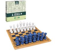 Mindful Classics, Chess Checkers Board Game Set with Bamboo Wooden Box Family Board Games Eco-Friendly Gift, for Adults and Kids Ages 8 and up