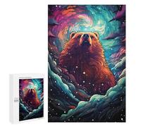 Mindful Gift for Adults - Magical Bear Aurora, Wooden Picture Puzzle for Grown-Ups, 1000 PCS - for Quiet Evenings And Focused Play