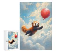 Mindful Gift for Adults - Red Panda Balloon Flight, Wooden Picture Puzzle for Grown-Ups, 1000 PCS - for Quiet Evenings And Focused Play