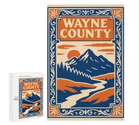 Mindful Gift for Adults - Wayne County Landscape Illustration, Wooden Picture Puzzle for Grown-Ups, 1000 PCS - for Quiet Evenings And Focused Play