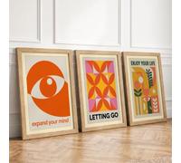 Mindful Living Affirmations Geometric Set of 3 Framed Wall Art Prints A1