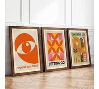 Mindful Living Affirmations Geometric Set of 3 Framed Wall Art Prints A1