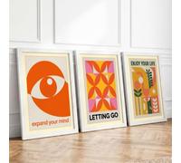 Mindful Living Affirmations Geometric Set of 3 Framed Wall Art Prints A1