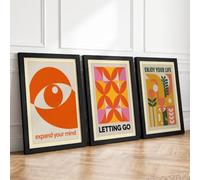 Mindful Living Affirmations Geometric Set of 3 Framed Wall Art Prints A2