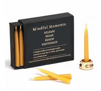 Mindful Meditation Candle Set with Mini Taper Candles - Prayer Candles with Taper Candle Holder, Relaxation Gifts for Women Stress, Serenity Prayer Gifts - 12 Beeswax Mini Yellow Candles with Holder