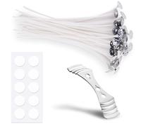 Mindful Memories Candle Wicks 10 Pcs 10cm with 1 Candle Wick Holder & 10 Glue Stickers, Long Lasting Pre-Waxed & Tabbed Cotton Threads with No Black Smoke for Making Candles