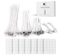 Mindful Memories Candle Wicks 90 Pcs (10cm, 15cm, 20cm) with 2 Candle Wick Holders & 90 Glue Stickers, Long Lasting Pre-Waxed & Tabbed Cotton Threads with No Black Smoke for DIY Crafts