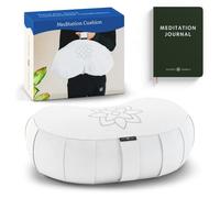 Mindful & Modern Large Meditation Cushion | Zafu Yoga Bolster Meditation Floor Pillow Seat | Buckwheat Hull Filled Crescent Shaped Cushion with Removable Washable Cover + Carry Handle | White