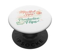 Mindful Sips Productive Flips Coffee Reader Gift PopSockets Adhesive PopGrip