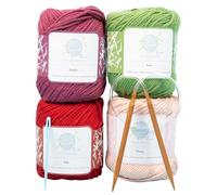mindfulknits Beginner’s Knitting Kit with Knitting Needles, Yarn Needles & 100% Cotton Knitting Yarn (4) - Make Washcloths - Flora Beginners Basic Knitting Supplies Set for Relaxation & Stress Relief