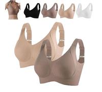 Mindfulness Bra, Super Firming Wire-Free Bra, Women's Ribbed Push up Adjustable Seamless Full Support Sports Bras (UK, Alpha, M, Regular, Regular, Skin+Brown)