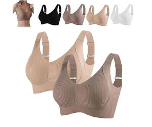 Mindfulness Bra, Super Firming Wire-Free Bra, Women's Ribbed Push up Adjustable Seamless Full Support Sports Bras (UK, Alpha, M, Regular, Regular, Skin+Brown)