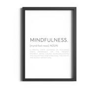 Mindfulness Definition Print Inspirational Wall Art Motivational Quote Poster Positive Minimalist Neutral Yoga Studio Zen Décor Artwork (A3, Black Frame)