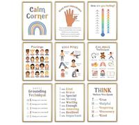 Mindfulness Posters for Kids - Emotional Regulation & Feelings Chart Wall Art Set with Yoga, Breathing & Calming Techniques - Home Learning & Playroom Decorations (8.5x11 Inch, Unframed)