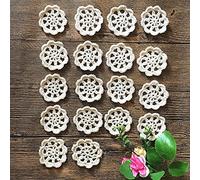 MINDPLUS 2 Inch Small Doilies for Crafts Crocheted Lace Cotton Flowers Embellishments Mini Hand Made Crochet Lace Doilies Appliques Patches,Set of 18 (Beige, 2")