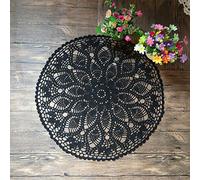 MINDPLUS Cotton Hand Crochet Doilies Lace Crocheted Table Cloth Doily Placemat 24 Inches Round Black