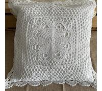 MINDPLUS Cotton Hand Crochet Lace Throw Pillow Cushion Cover Decorative Handcraft Pillowcase 15.7 x15.7 inch Floral Pattern Vintage Rural Style (B White)