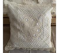 MINDPLUS Cotton Hand Crochet Lace Throw Pillow Cushion Cover Decorative Handcraft Pillowcase 15.7 x15.7 inch Floral Pattern Vintage Rural Style (B Beige)